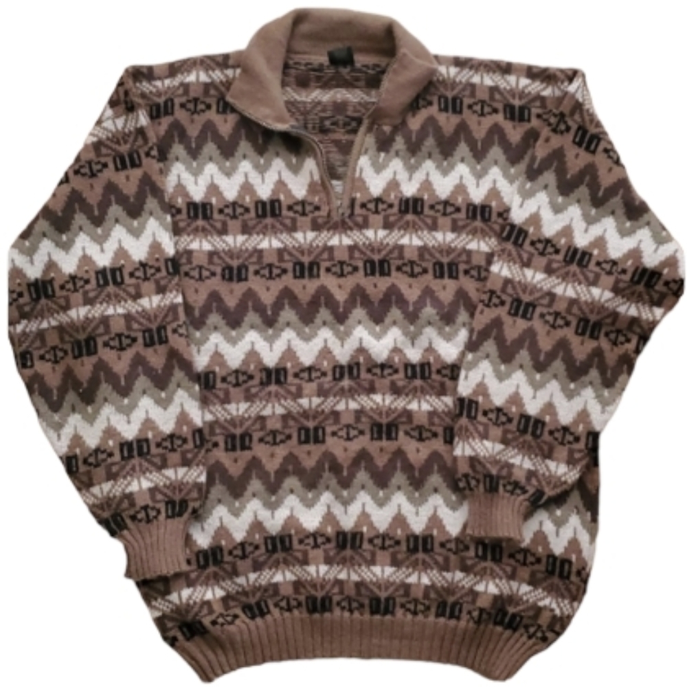 ML Kessler‎ Mens 100% Alpaca Wool Tribal Quarter Zip Handmade Sweater